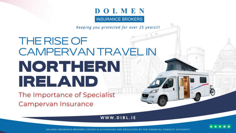 image of Campervan and sketch of Northern Ireland landmarks. Text on left says The Rise of Campervan Travel in Northern Ireland